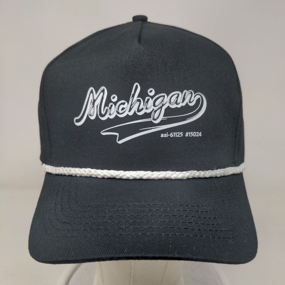 Michigan Snapback Rope Hat Black OSFM Adjustable 5 Panel Hit - Picture 2 of 7